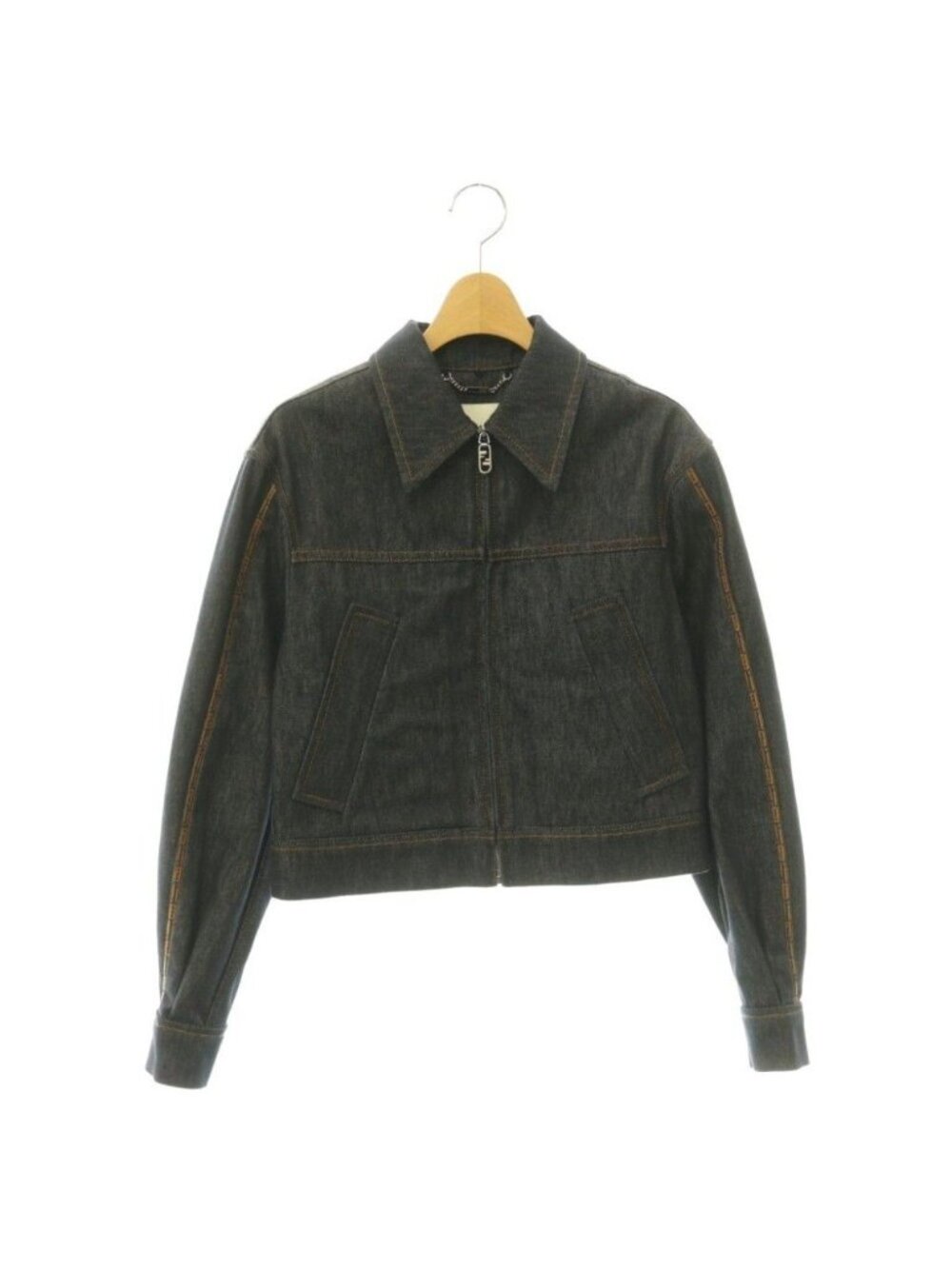 Fendi Sleeve FF Logo Zip Denim Jacket Navy 38